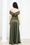 Boat Neck Long Satin Evening Dress - Khaki Green - 7