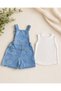 Girl's Floral Patterned Denim Salopet Shorts Set – Summer Strap Denim Jumpsuit - 2