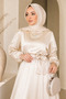 Women's Gathered Waist Belted Satin Hijab Evening Dress Sb0022 - 2