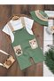 Salopet Aycık Paw Printed Safari Hat and Snap-On Shoulder Strap Badi Summer Baby Boy Set - 3