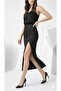 Leopard Patterned Slit Skirt with Elastic Waist in Lycra High Waist Midi Length Skirt - 2