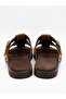 Zyra Tan Suede Belt Detailed Gold Buckle Flat Sole Summer Comfortable Women's Slippers - 5