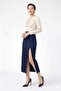 Leopard Patterned Slit Skirt with Elastic Waist in Lycra High Waist Midi Length Skirt - 3