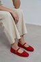 Mono Red Suede Genuine Leather Buckle Detail Flat Sole Women's Ballerinas - 7