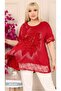 Flocked Printed Rose Motif Skirt and Short Sleeve Tunic with Lace on the Sleeves - 5