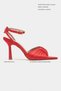 Raven Red Satin Ankle Strap Women's Thin Heeled Shoes - 2