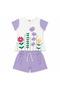 Girl's Floral Printed T-Shirt Shorts Set Lilac 2-5 Years Summer - 3
