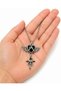 Gothic Winged Heart and Skull Detailed Black Stone Necklace Unisex - 2