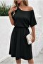 Women's Short Sleeve Off-The-Shoulder Kiloş Midi Viscose Dress - 3