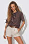 Women's Brown Garni Collar Scarf Detailed Embroidered Trend T-Shirt - 5