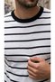 Men's Slim White Black Striped Crew Neck Knitted Textured Plain Short Sleeve Regular Fit T-Shirt - 4