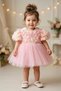 Baby Girl Birthday Party Wedding Dress Short Sleeve Sleeveless Rose Bow Tulle Tutu Lined - 2