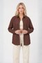 Women's Cotton Blend Terry Cotton Boyfriend Long Sleeve Basic Shirt Brown - 8