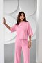 Women's half sleeve blouse and bottom lace-up wide leg two-piece set - 2