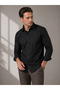 Regular Fit Long Sleeve Breathable Anti-Sweat Linen Textured Black Men's Shirt - 7