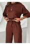 Women's half sleeve blouse and bottom lace-up wide leg two-piece set - 3