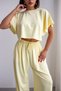 Women's Yellow Wide Leg Comfortable Cut Modal Fabric Top and Bottom Set - 4