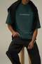 Men's Dragon Printed Petrol Green Crew Neck Oversize Casual T-Shirt - 2