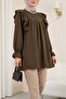 Shoulder Ruffle Robe Lace Embroidered Linen Tunic -Brown