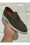 Khaki Tasseled Nubuck Leather Men's Loafer Shoes