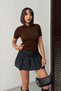 Women's Brown Hair Braided Cotton Thin Knitwear Polo T-Shirt - 2
