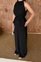 Women's Black Blouse with Tie Detail and Linen Textured Pants Set - 4