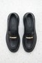 Black Genuine Leather Women's Loafer Shoes with Gold Buckle Detail, Masculine Style Loafers with Gold Buckle - 3