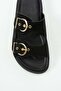 Brew Black Suede Slippers with Gold Buckle Detail - 3