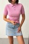 Women's Pink Hair Braided Cotton Thin Knitwear Polo T-Shirt - 3