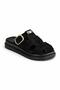 Women's Suede Gold Buckle Bohemian Style Platform Slippers - 2