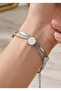 Women's Silver Color Minimal Plate Detailed Adjustable Bracelet Modern Stylish Accessory