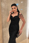 Full Beaded Fabric Shoulder Detail Evening Dress - Black - 3