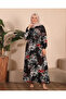 Plus Size Floral Patterned Long Dress – Belted and Buttoned Hijab Dress