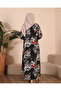 Plus Size Floral Patterned Long Dress – Belted and Buttoned Hijab Dress - 7