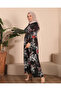 Plus Size Floral Patterned Long Dress – Belted and Buttoned Hijab Dress - 6