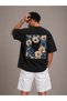 Floral Black Cat Printed Oversize Unisex T-Shirt Vintage Streetwear Comfortable Fit - 3