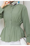 Women's Shirt - Buttoned Elastic Gathered Waist Fitted Shirt - 5