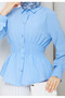 Women's Shirt - Buttoned Elastic Gathered Waist Fitted Shirt - 2