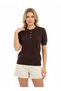12467 Women's Crew Neck Button Detail Hair Knit Knitwear Blouse