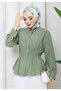 Women's Shirt - Buttoned Elastic Gathered Waist Fitted Shirt - 3
