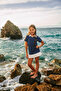 Girl's Swimsuit with Collar Detail and Shorts in Navy Blue - 2