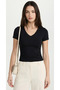 Women's Black V-Neck Basic T-Shirt Casual Stretchy Fabric Short Sleeve T-Shirt
