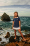 Girl's Swimsuit with Collar Detail and Shorts in Navy Blue