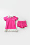 Girl's Swimsuit with Collar Detail and Shorts in Neon Pink - 3