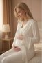 Women's Ecru Shawl Collar 2-Piece Maternity Nightgown Set with Dressing Gown - 7