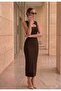 Women's Dress with Front Window, Accessory Detail, Draped Back, and Slit - 8