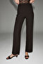Velutto Women's Soft Textured Woven Fabric High Waist Brown Trousers - 4