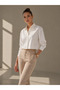Women's Regular Fit Gold Striped Classic Short Shirt Ecru - 2