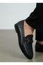 620003-F Genuine Leather Front Buckle Detail Flat Sole Loafer Shoes for Women
