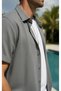 Men's Summer Buttoned Short Sleeve Shirt and Lace-Up Shorts Set Double Pocket Crinkle Fabric - 4
